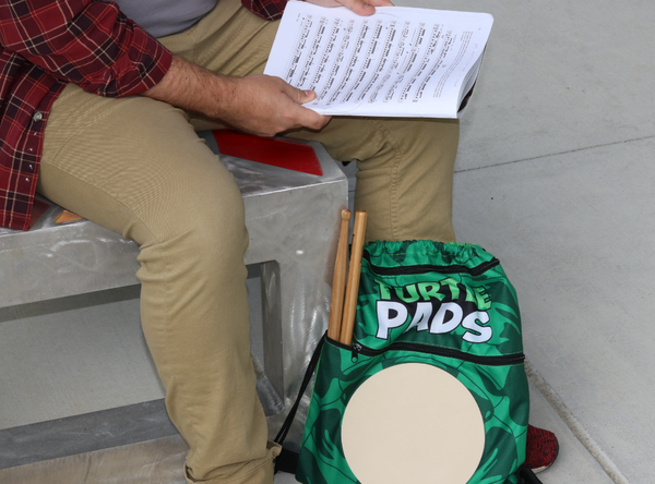 Turtle Pad backpack drum pad percussion save a turtle Galapagos Pad double sided drum pad gum rubber recycled rubber synthetic MDF wood base custom laminate Leatherback every pad sold helps save 10 baby turtles. 